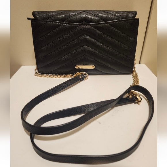 NEW Rebecca Minkoff Mini "Edie" Black Quilted Leather Crossbody Bag Gold $228 - Picture 3 of 9